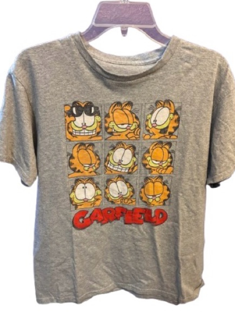 Garfield Graphic Tee Cartoon Shirt Gray Kids M Vintage Style Streetwear Y2K